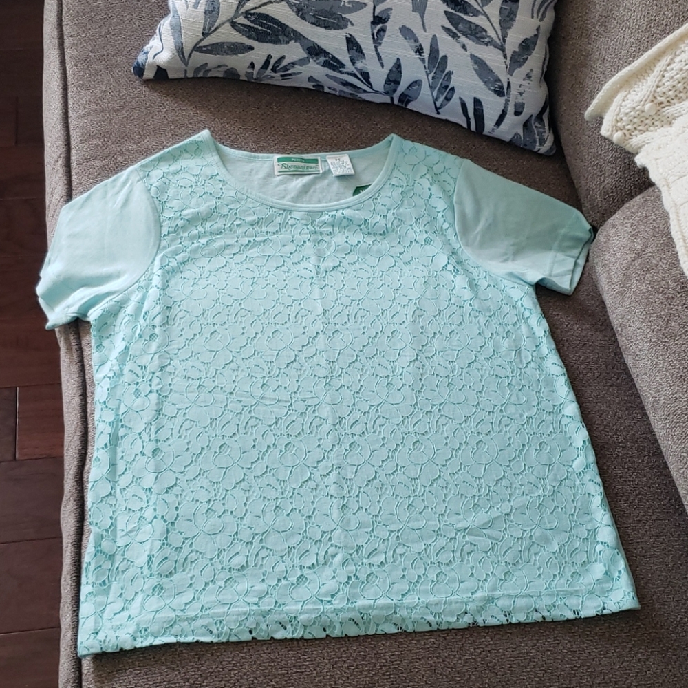 Shenanigans mint woven lace front short-sleeve tee
